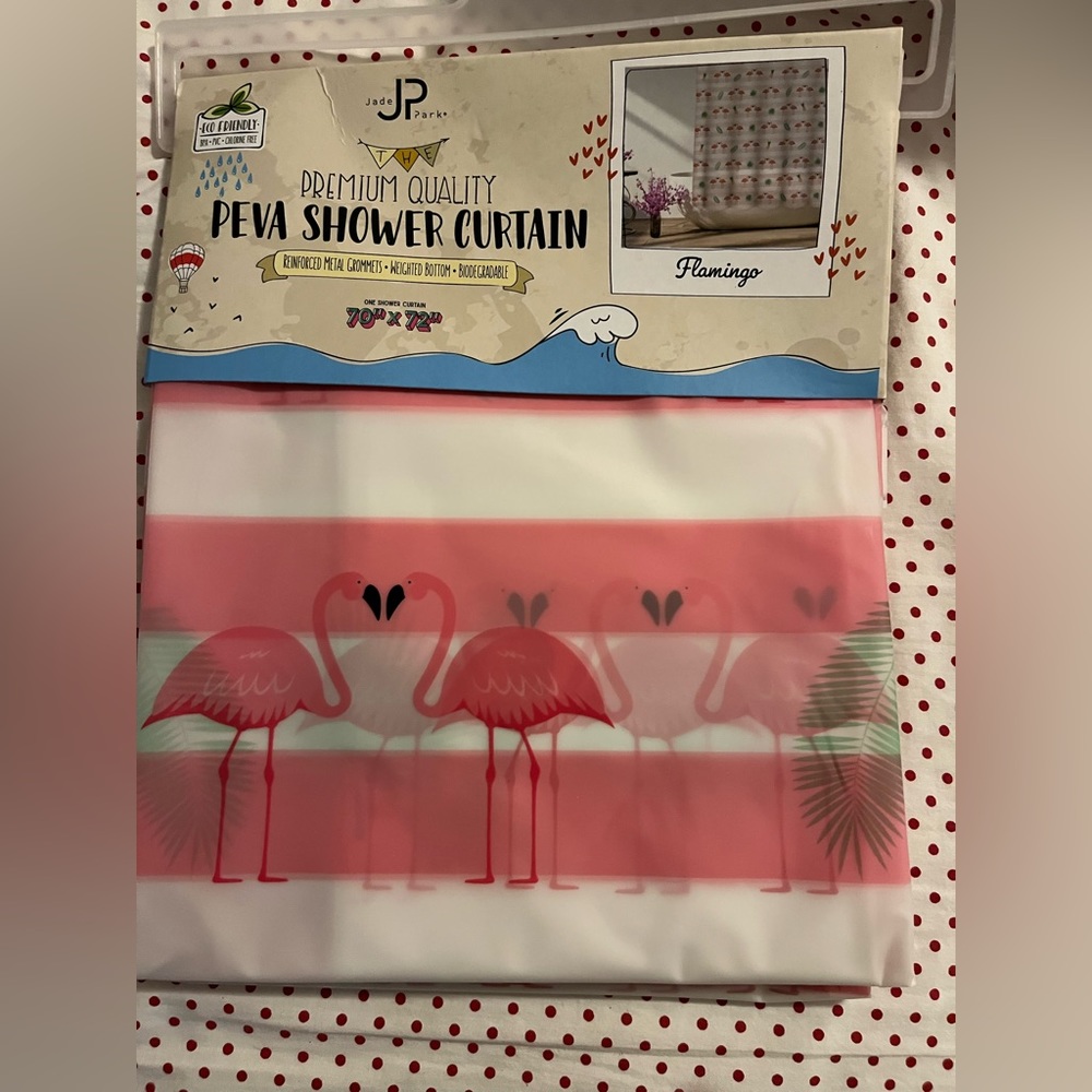 Flamingo shower curtain/liner with palm leaves
